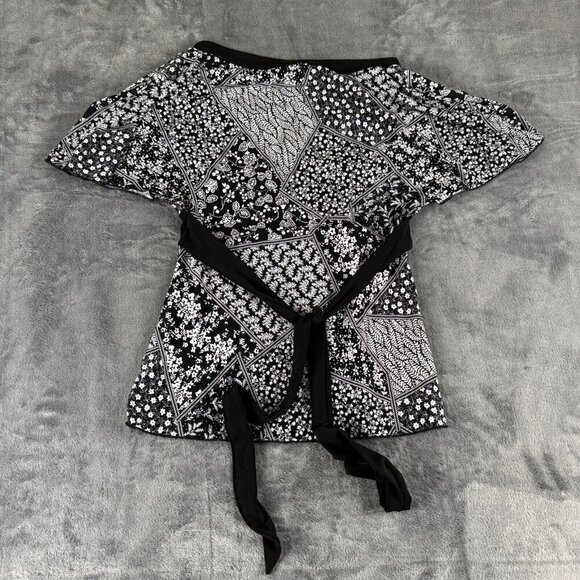 A Byer White Black Paisley Y2K Babydoll Top Flutter Sleeve Fairycore Boho Size S - Picture 6 of 7